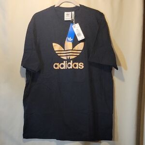 Adidas Men's Navy and Gold Trefoil T-Shirt